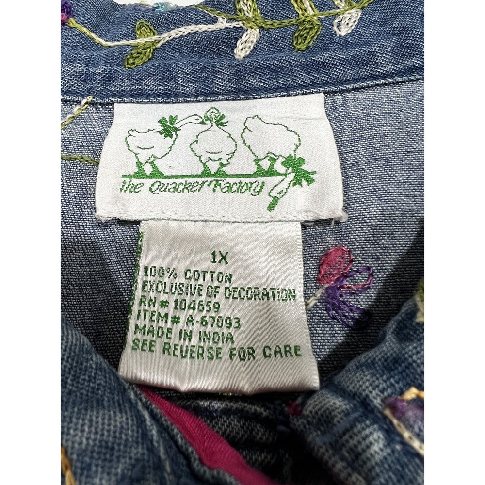 QUACKER FACTORY  Cotton Beaded Denim Jean Jacket Butterflies Embroidered Size 1X - Picture 5 of 16